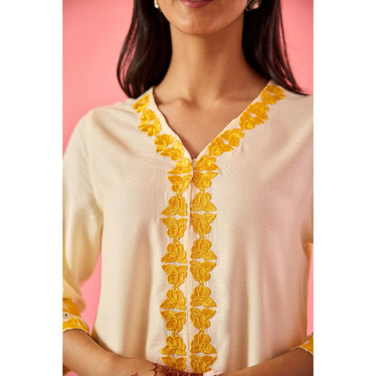 Old Marigold Blossom Cream Cotton Embroidered Co-Ord (Set of 2)