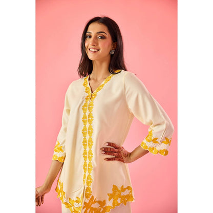 Old Marigold Blossom Cream Cotton Embroidered Co-Ord (Set of 2)