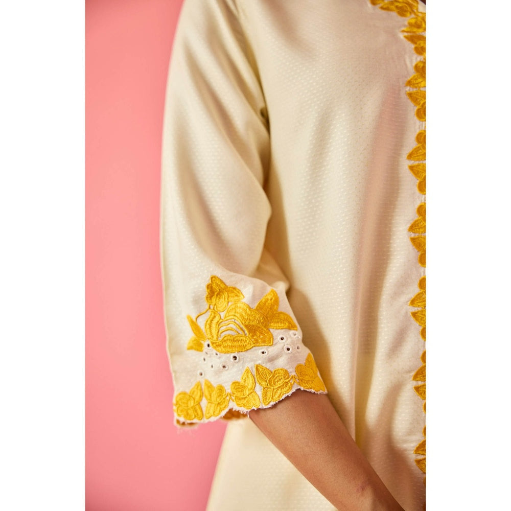 Old Marigold Blossom Cream Cotton Embroidered Co-Ord (Set of 2)