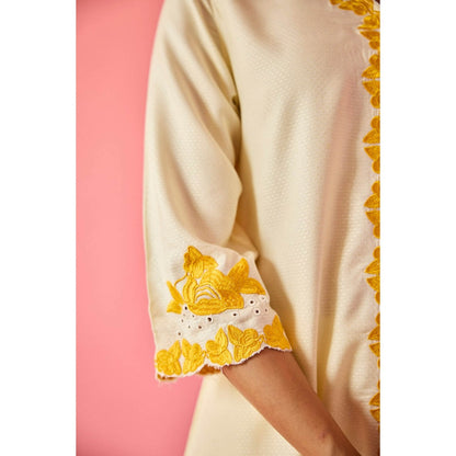 Old Marigold Blossom Cream Cotton Embroidered Co-Ord (Set of 2)