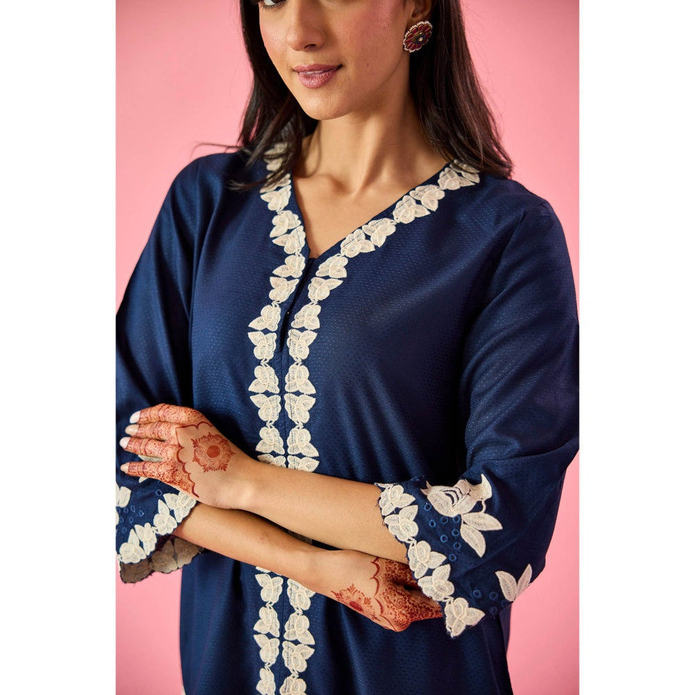 Old Marigold Whisper Navy Blue Cotton Embroidered Co-Ord (Set of 2)