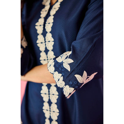 Old Marigold Whisper Navy Blue Cotton Embroidered Co-Ord (Set of 2)