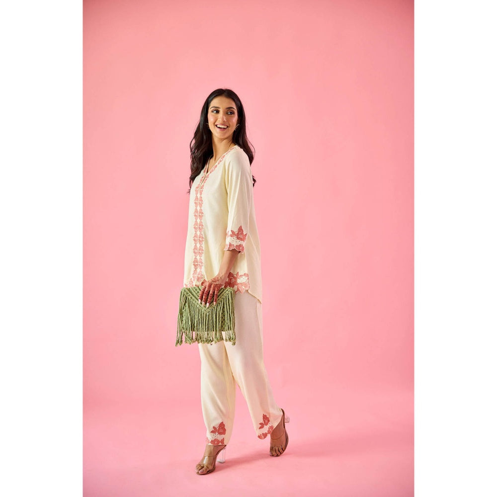 Old Marigold Lush Cream Cotton Embroidered Co-Ord (Set of 2)