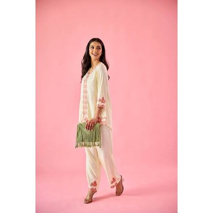 Old Marigold Lush Cream Cotton Embroidered Co-Ord (Set of 2)