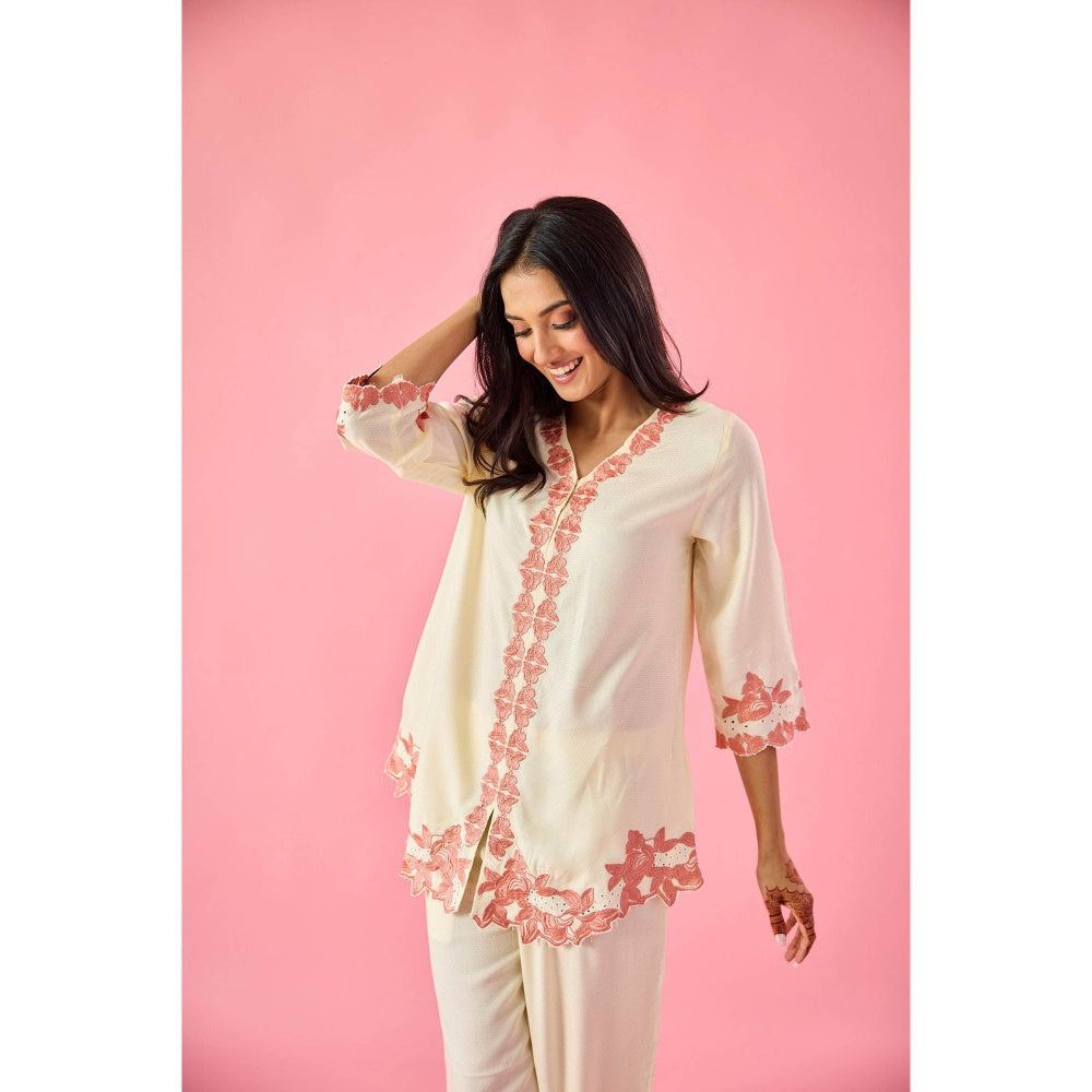Old Marigold Lush Cream Cotton Embroidered Co-Ord (Set of 2)