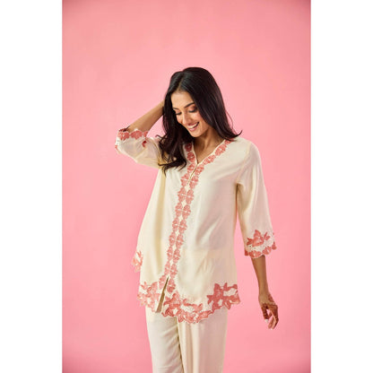 Old Marigold Lush Cream Cotton Embroidered Co-Ord (Set of 2)