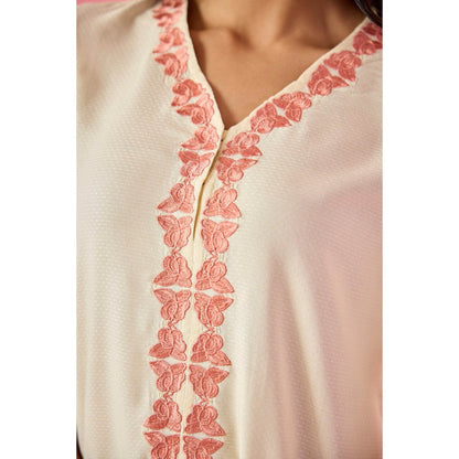 Old Marigold Lush Cream Cotton Embroidered Co-Ord (Set of 2)