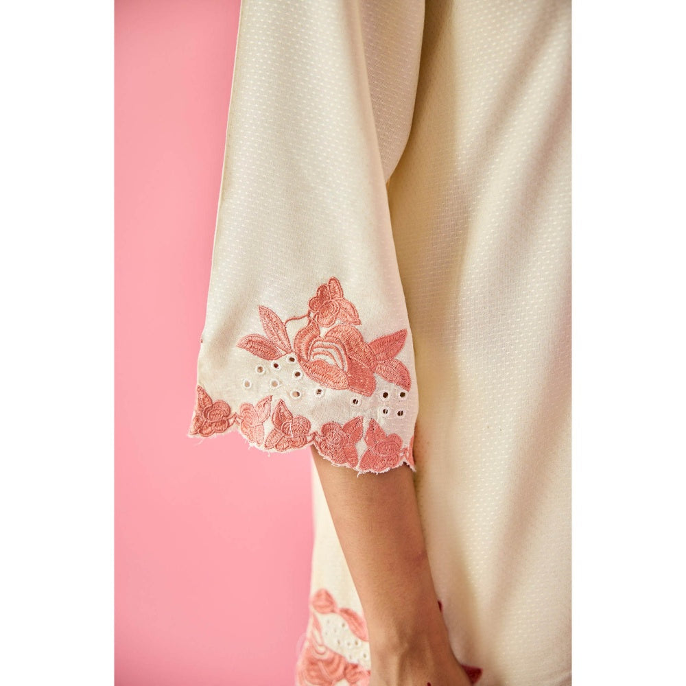 Old Marigold Lush Cream Cotton Embroidered Co-Ord (Set of 2)
