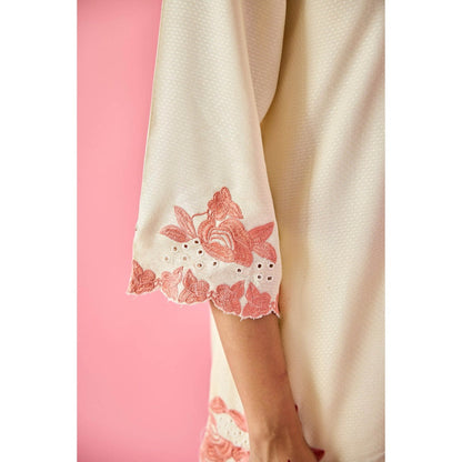 Old Marigold Lush Cream Cotton Embroidered Co-Ord (Set of 2)