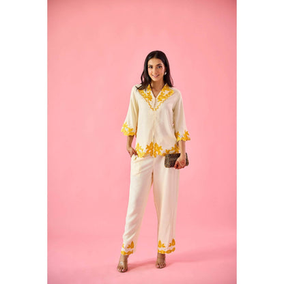 Old Marigold Gossamer Cream Cotton Embroidered Co-Ord (Set of 2)