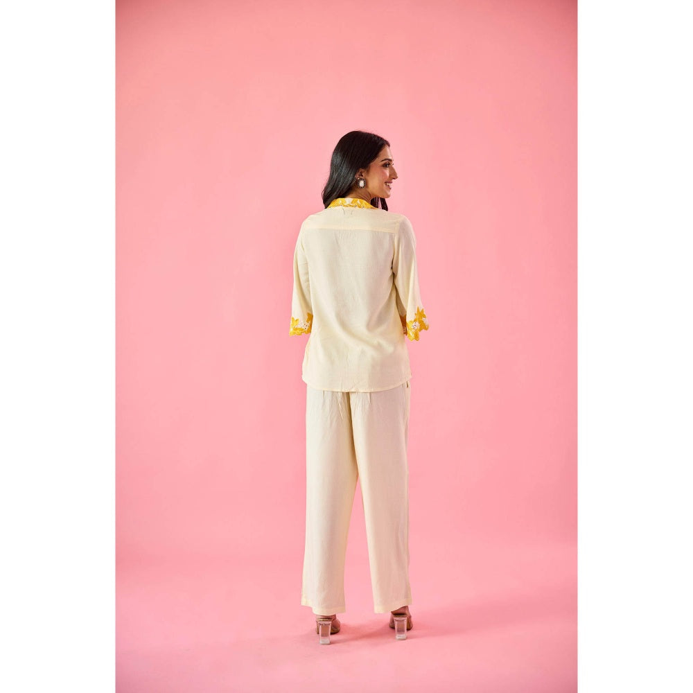 Old Marigold Gossamer Cream Cotton Embroidered Co-Ord (Set of 2)