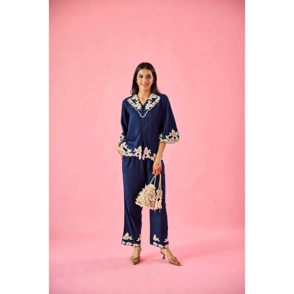 Old Marigold Breeze Navy Blue Cotton Embroidered Co-Ord (Set of 2)