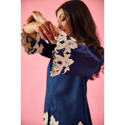 Old Marigold Breeze Navy Blue Cotton Embroidered Co-Ord (Set of 2)