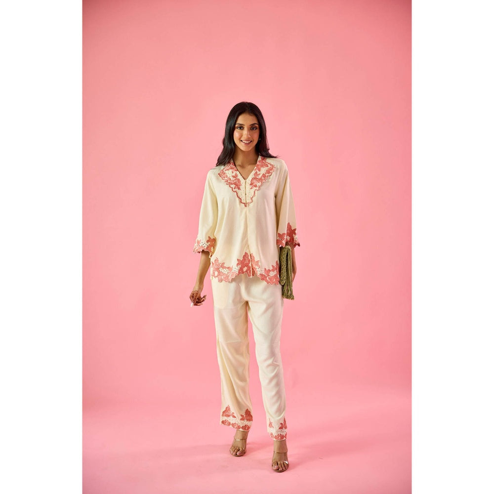 Old Marigold Petal Cream Cotton Embroidered Co-Ord (Set of 2)