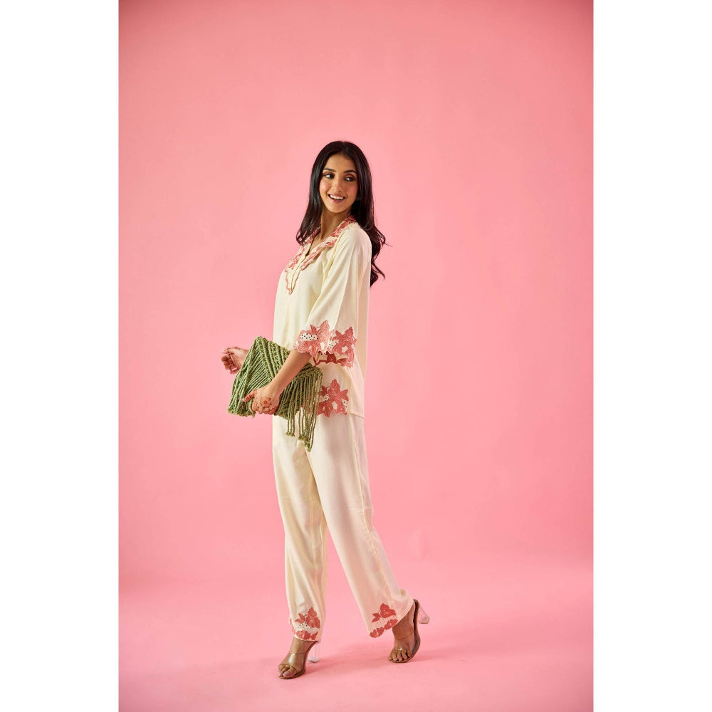 Old Marigold Petal Cream Cotton Embroidered Co-Ord (Set of 2)