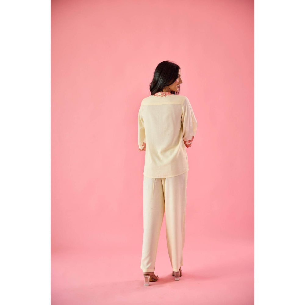 Old Marigold Petal Cream Cotton Embroidered Co-Ord (Set of 2)