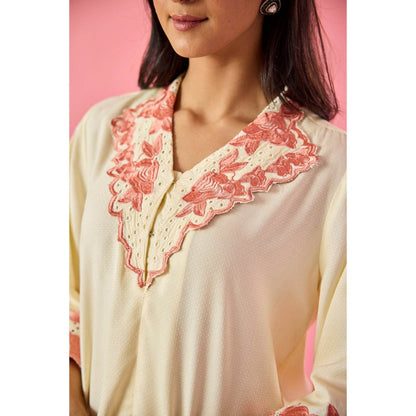 Old Marigold Petal Cream Cotton Embroidered Co-Ord (Set of 2)