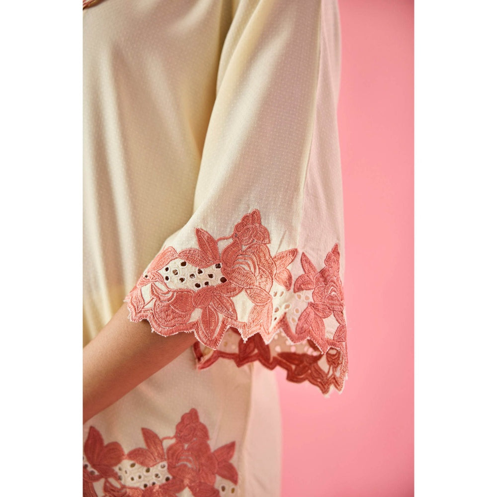 Old Marigold Petal Cream Cotton Embroidered Co-Ord (Set of 2)