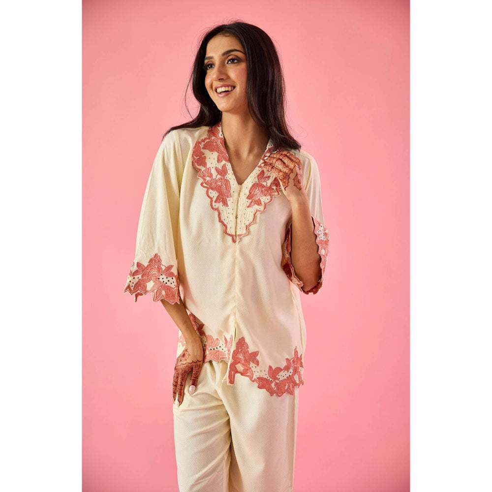 Old Marigold Petal Cream Cotton Embroidered Co-Ord (Set of 2)