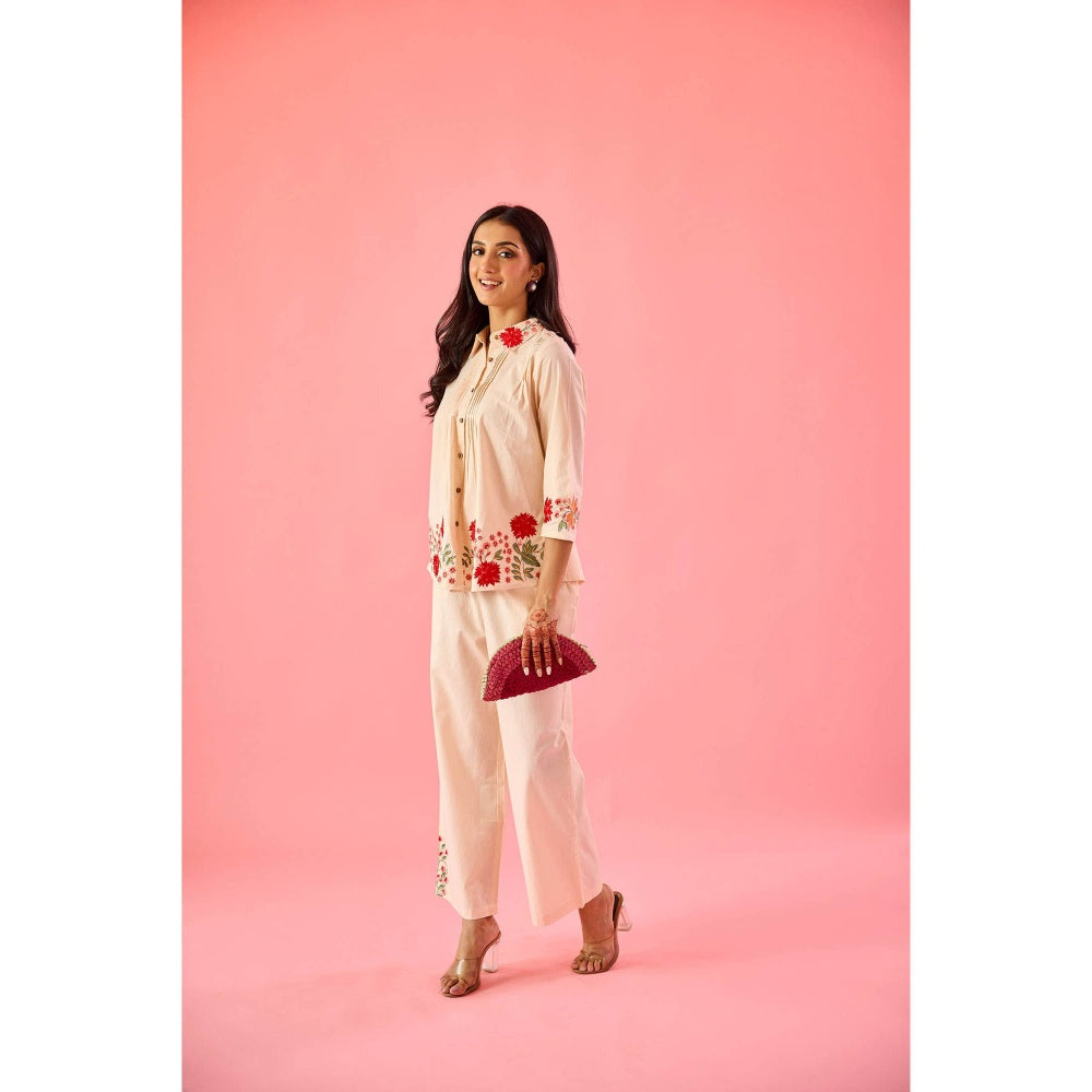 Old Marigold Gaze Cream Cotton Embroidered Co-Ord (Set of 2)