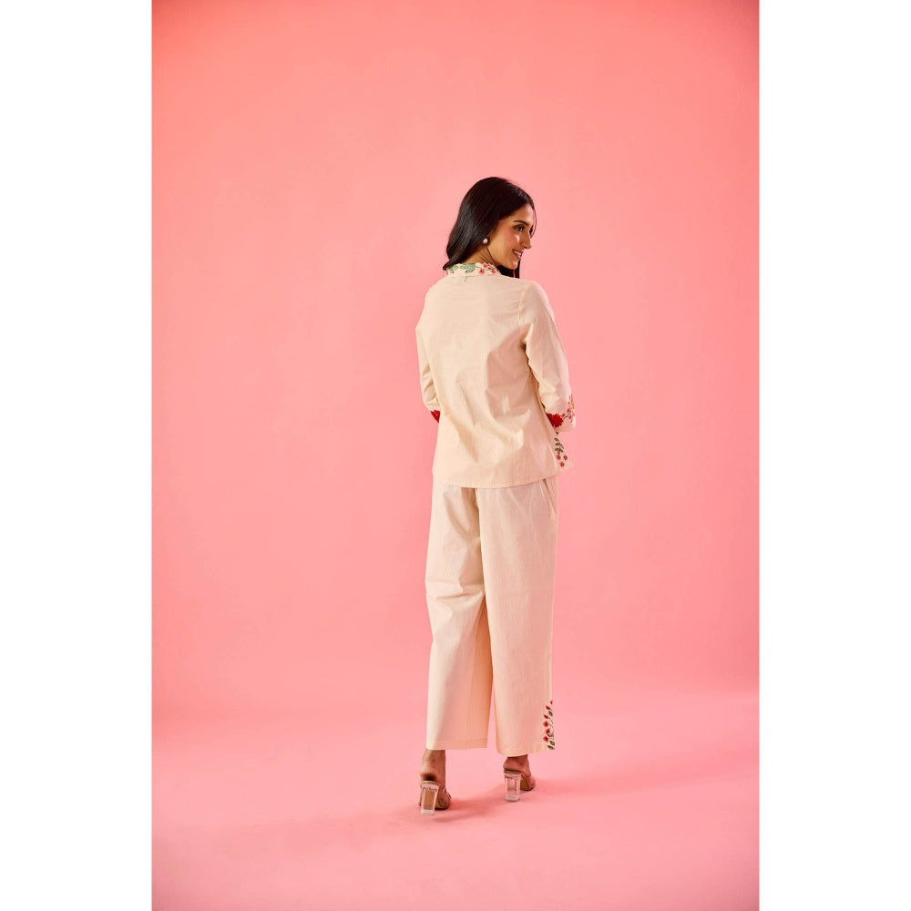 Old Marigold Gaze Cream Cotton Embroidered Co-Ord (Set of 2)