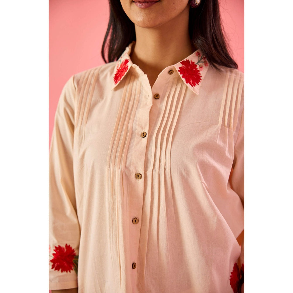 Old Marigold Gaze Cream Cotton Embroidered Co-Ord (Set of 2)