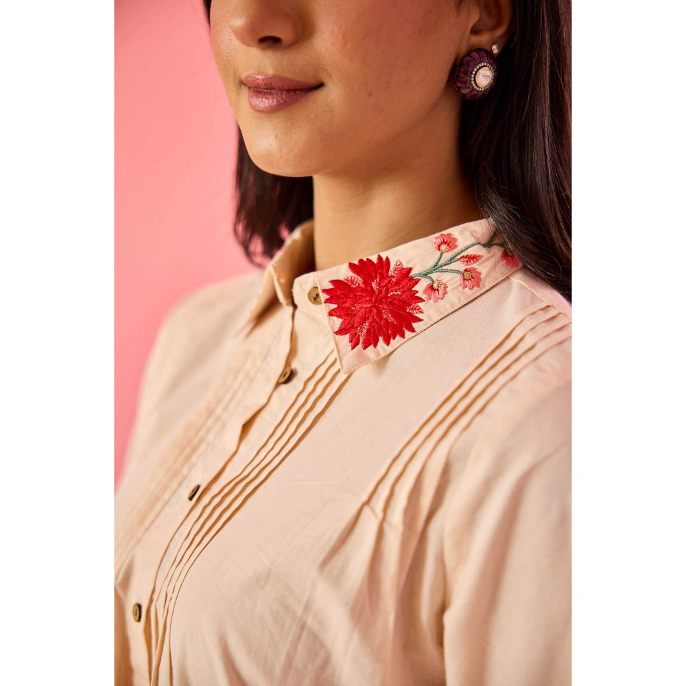 Old Marigold Gaze Cream Cotton Embroidered Co-Ord (Set of 2)