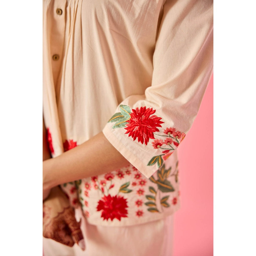 Old Marigold Gaze Cream Cotton Embroidered Co-Ord (Set of 2)