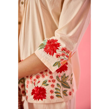 Old Marigold Gaze Cream Cotton Embroidered Co-Ord (Set of 2)