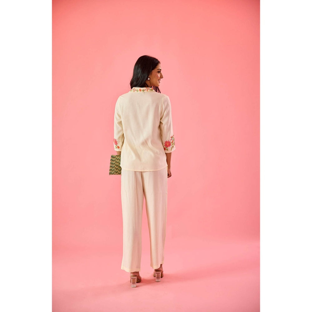 Old Marigold Twirl Off White Cotton Embroidered Co-Ord (Set of 2)