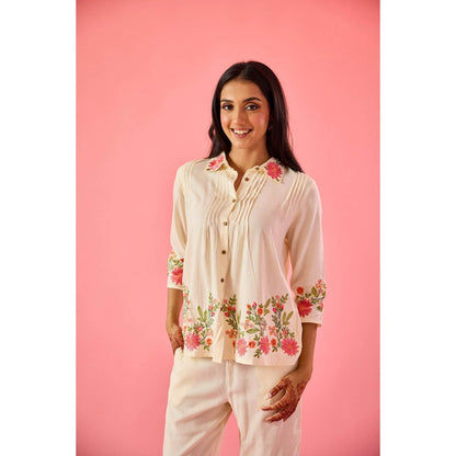 Old Marigold Twirl Off White Cotton Embroidered Co-Ord (Set of 2)