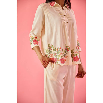 Old Marigold Twirl Off White Cotton Embroidered Co-Ord (Set of 2)
