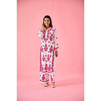 Old Marigold Lakshita Pink Modal Hand Embroidered Chikankari Kurta with Palazzo (Set of 2)