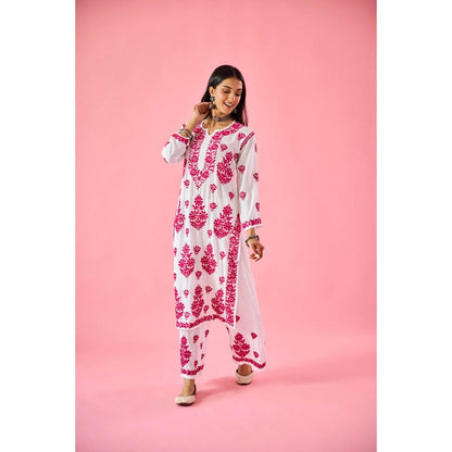 Old Marigold Lakshita Pink Modal Hand Embroidered Chikankari Kurta with Palazzo (Set of 2)