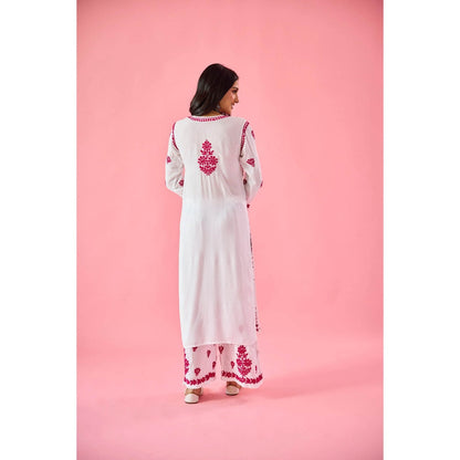 Old Marigold Lakshita Pink Modal Hand Embroidered Chikankari Kurta with Palazzo (Set of 2)