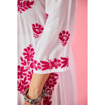 Old Marigold Lakshita Pink Modal Hand Embroidered Chikankari Kurta with Palazzo (Set of 2)