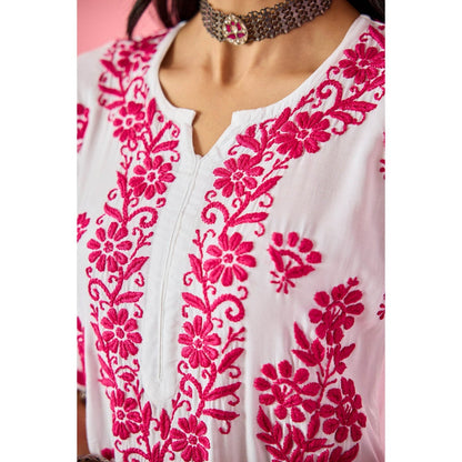 Old Marigold Lakshita Pink Modal Hand Embroidered Chikankari Kurta with Palazzo (Set of 2)