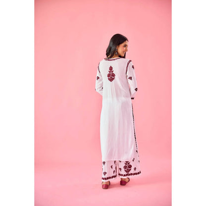 Old Marigold Gyaani Maroon Modal Hand Embroidered Chikankari Kurta with Palazzo (Set of 2)