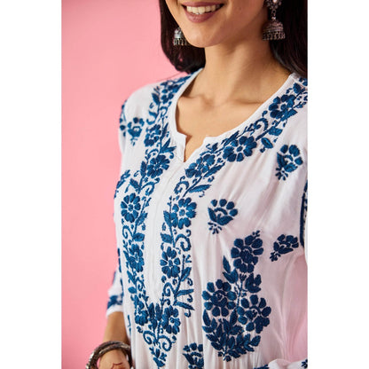 Old Marigold Wazira Blue Modal Hand Embroidered Chikankari Kurta with Palazzo (Set of 2)