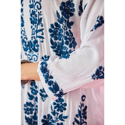 Old Marigold Wazira Blue Modal Hand Embroidered Chikankari Kurta with Palazzo (Set of 2)