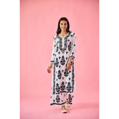 Old Marigold Aurum Black Modal Hand Embroidered Chikankari Kurta with Palazzo (Set of 2)