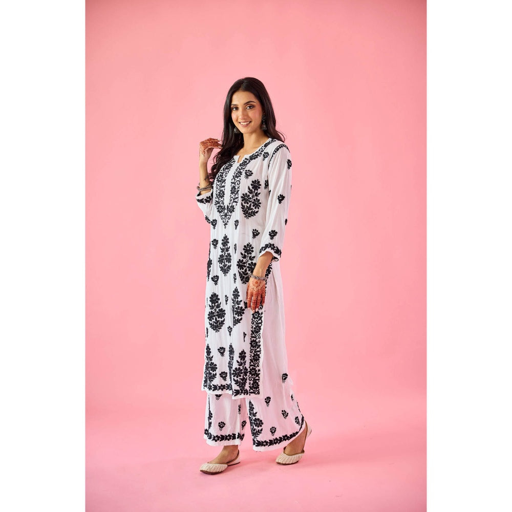 Old Marigold Aurum Black Modal Hand Embroidered Chikankari Kurta with Palazzo (Set of 2)