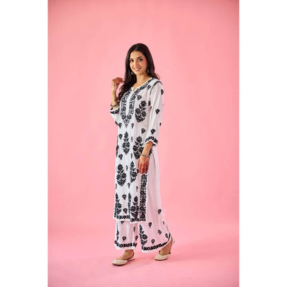 Old Marigold Aurum Black Modal Hand Embroidered Chikankari Kurta with Palazzo (Set of 2)