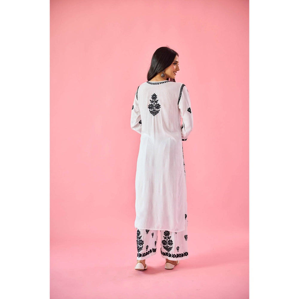 Old Marigold Aurum Black Modal Hand Embroidered Chikankari Kurta with Palazzo (Set of 2)