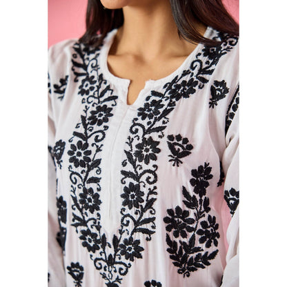 Old Marigold Aurum Black Modal Hand Embroidered Chikankari Kurta with Palazzo (Set of 2)