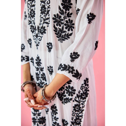 Old Marigold Aurum Black Modal Hand Embroidered Chikankari Kurta with Palazzo (Set of 2)