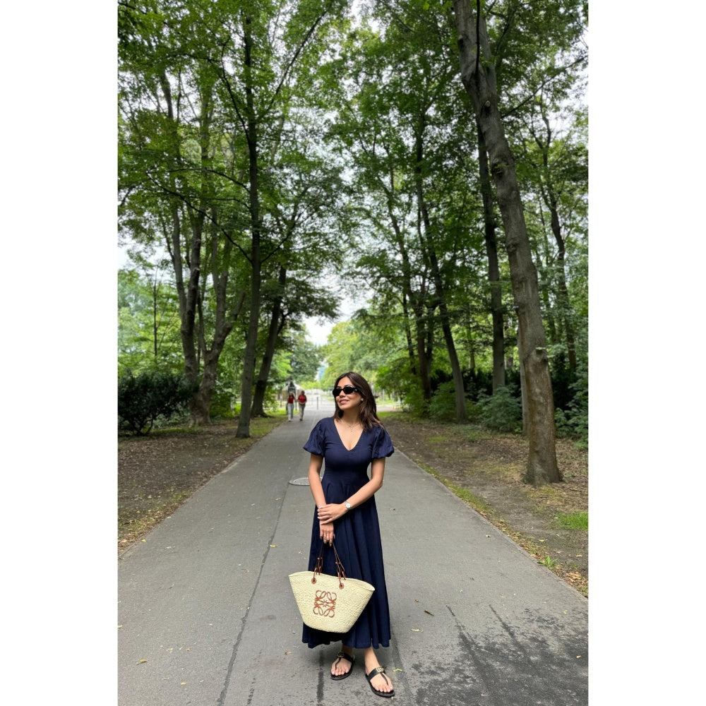 Old Marigold Brezza Navy Blue V-Neck Maxi Dress