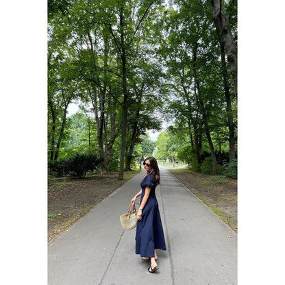 Old Marigold Brezza Navy Blue V-Neck Maxi Dress