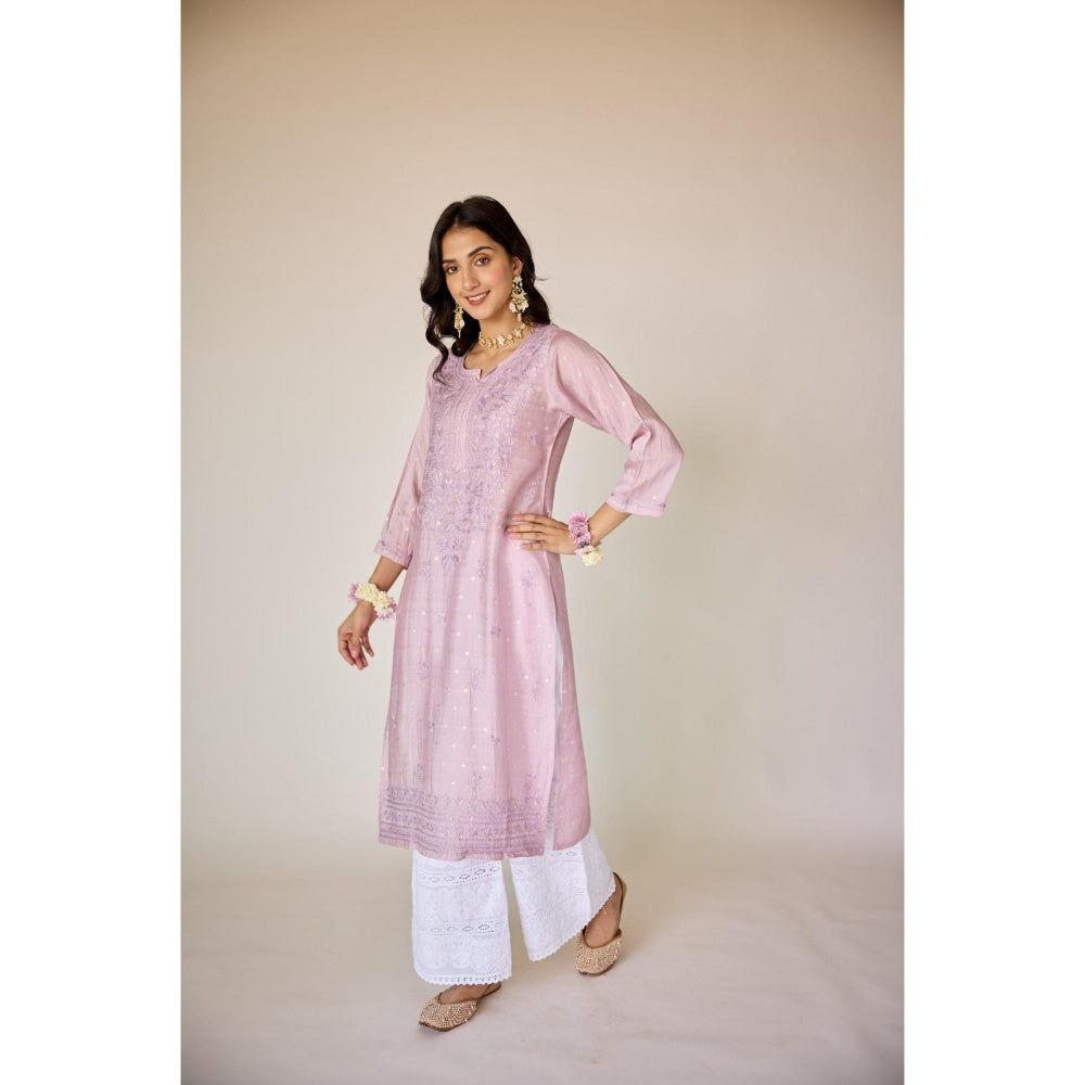 Old Marigold Jasmine Lavender Chanderi Embroidered Chikankari Kurta