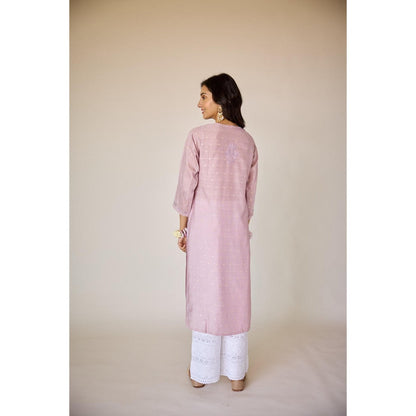 Old Marigold Jasmine Lavender Chanderi Embroidered Chikankari Kurta